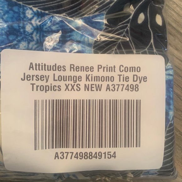 NWT ATTITUDES BY RENEE PRINT COMO JERSEY LOUNGE KIMONO TIE DYE TROPICS XXS - Picture 11 of 12